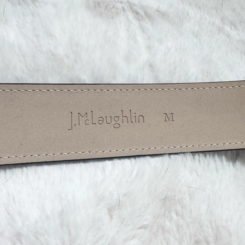J. McLaughlin Dixie Linen Woven Belt Denim Blue with Bamboo Buckle - Picture 3 of 6